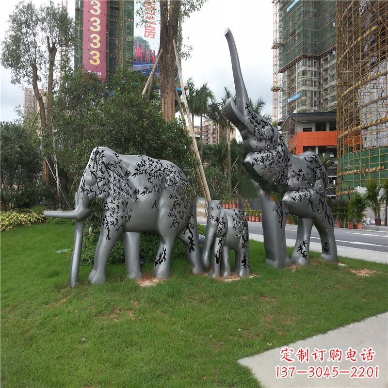 山西不锈钢抽象大象雕塑-小区园林草坪雕塑景观雕塑