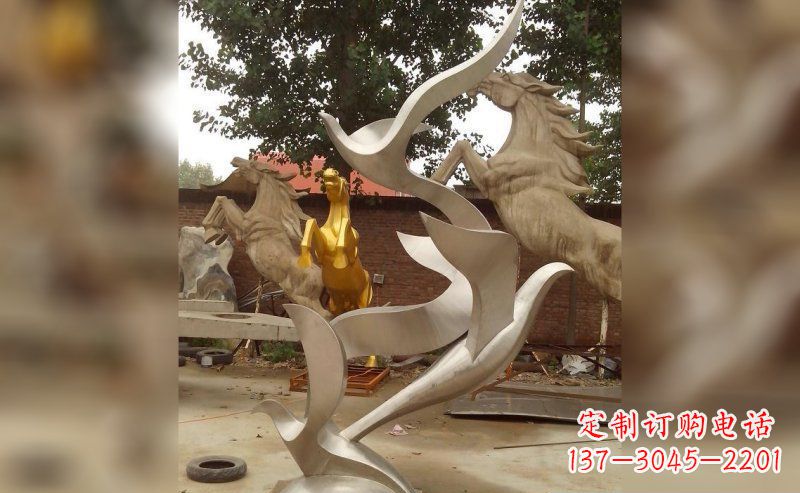 山西不锈钢抽象大雁鸽子雕塑 (2)