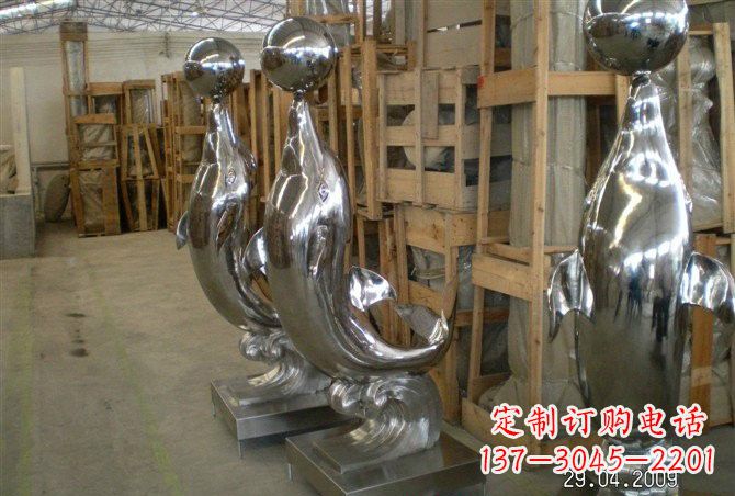 山西不锈钢抽象海豚顶球雕塑