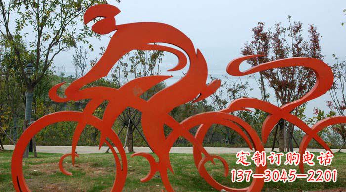 山西不锈钢抽象骑自行车人物雕塑1