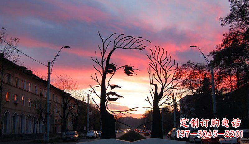山西不锈钢人头雕塑点缀街边景观