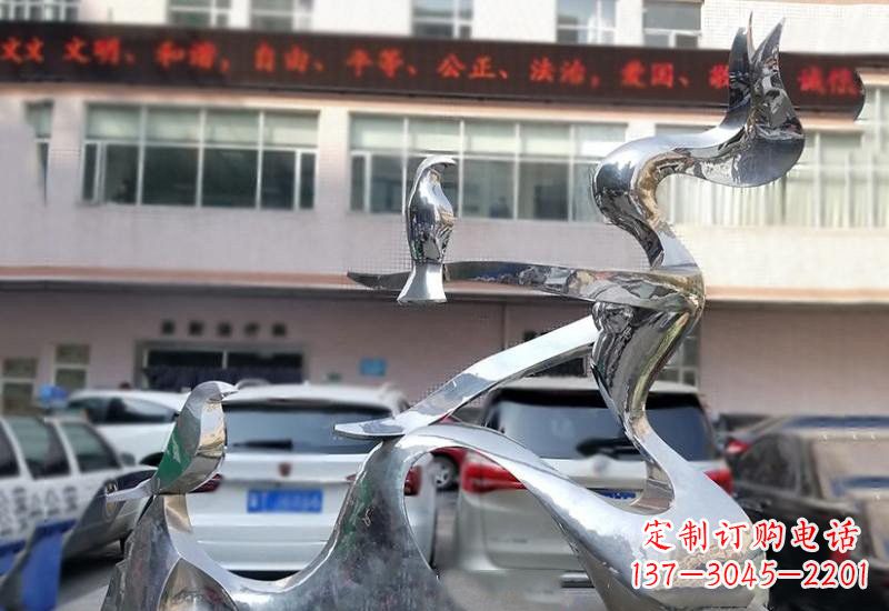 山西不锈钢抽象人物和平鸽雕塑