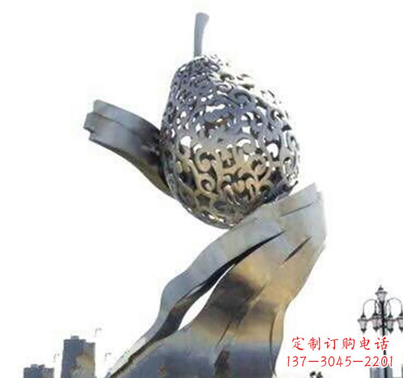 山西不锈钢抽象水果梨雕塑