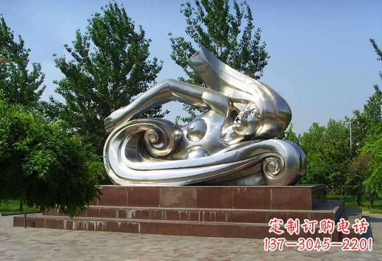 山西不锈钢抽象游泳女孩雕塑