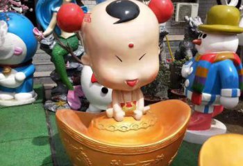 山西玻璃钢元宝娃娃雕塑招财进宝