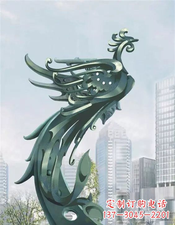 山西不锈钢大型凤凰雕塑美丽而神秘