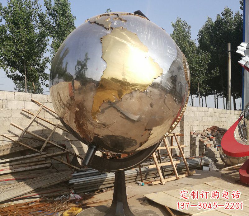 山西不锈钢地球仪校园雕塑_2