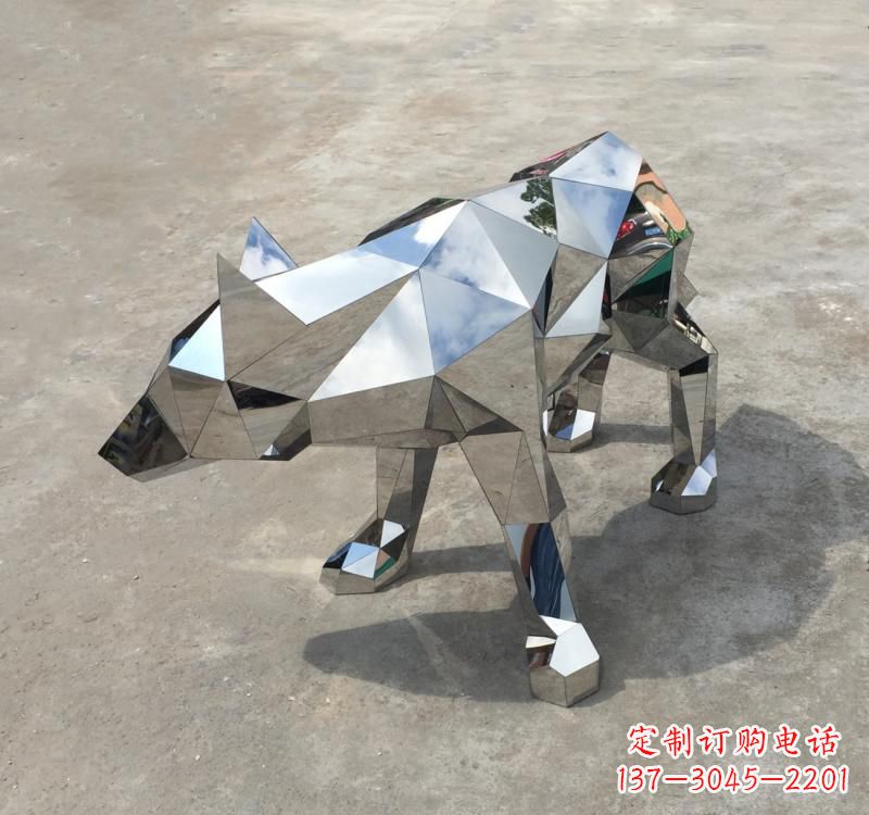 山西不锈钢动物几何狼雕塑
