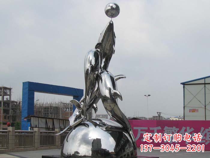 山西不锈钢动物三个海豚雕塑