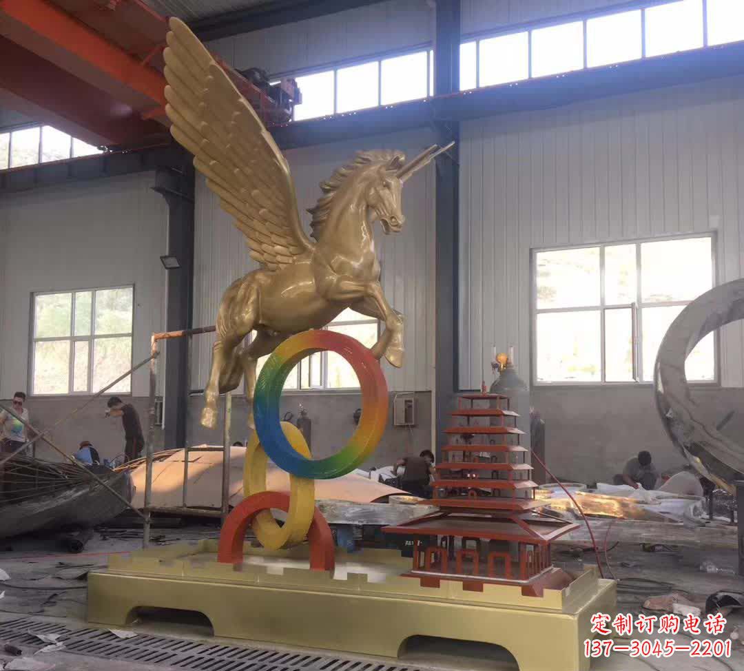山西不锈钢飞马踩圆圈雕塑精美艺术之作