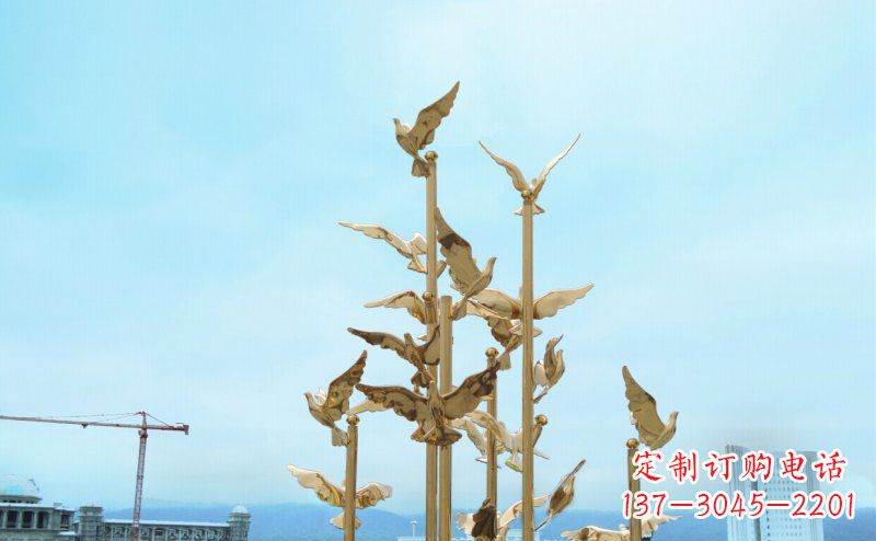 山西不锈钢飞翔的鸽子雕塑传递自由、和平的美好祝愿