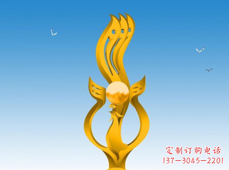山西不锈钢凤凰雕塑灿烂外形,精美艺术