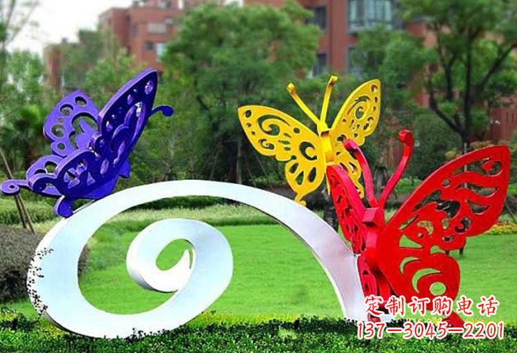 山西彩色蝴蝶雕塑,点亮不锈钢公园
