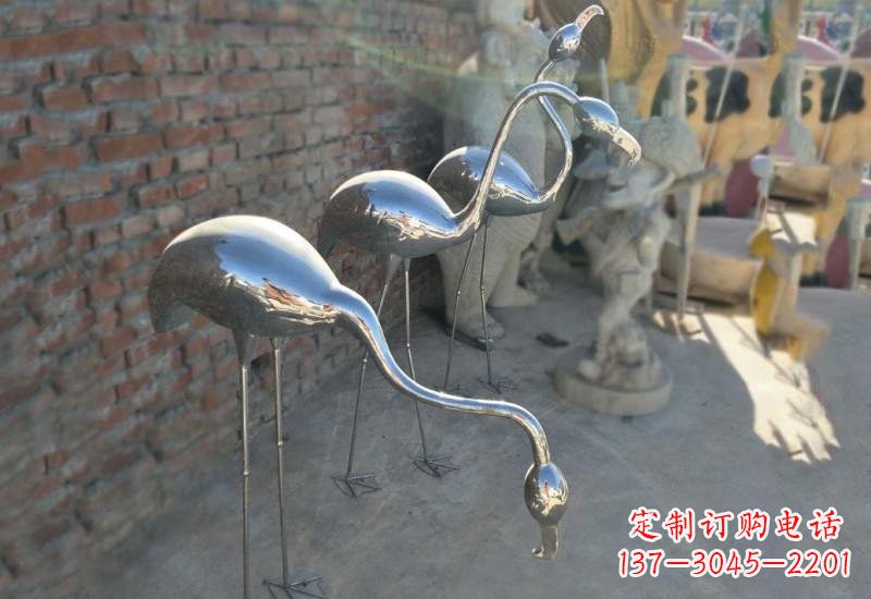 山西不锈钢公园抽象火烈鸟雕塑