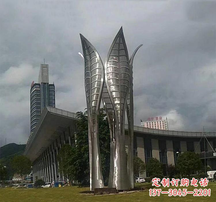山西不锈钢公园大型树叶雕塑精美绝伦