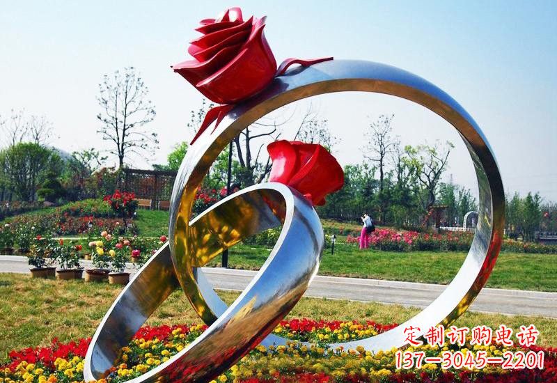 山西不锈钢公园玫瑰花戒指雕塑精致精美的礼物