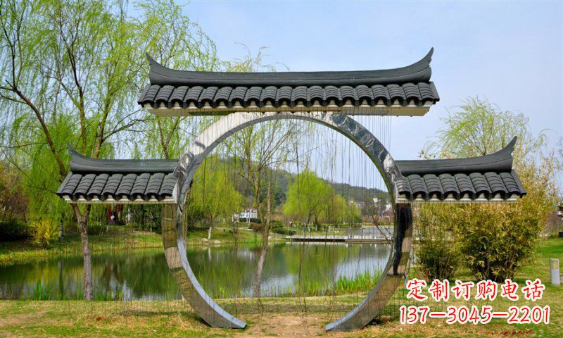 山西不锈钢公园月亮门雕塑传承中华文化