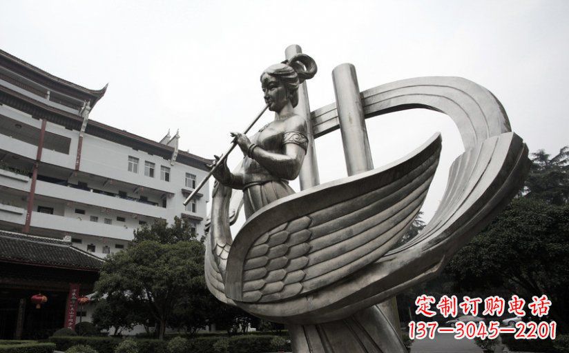 山西不锈钢古代美女吹笛子雕塑