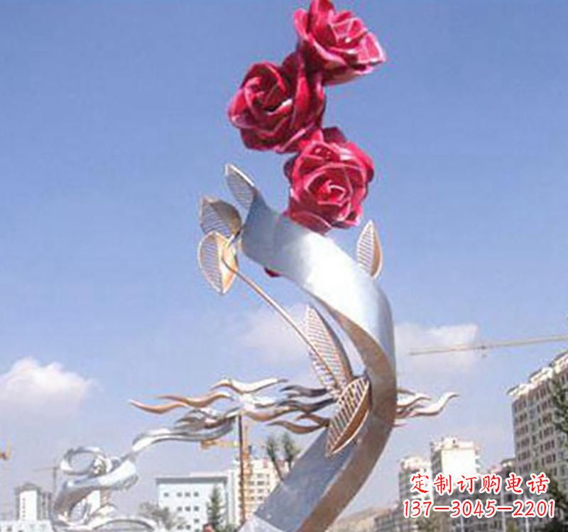 山西不锈钢玫瑰雕塑,点缀广场景观