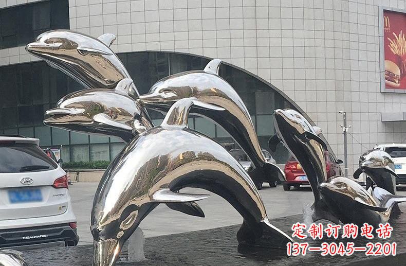 山西不锈钢广场跳跃的海豚雕塑