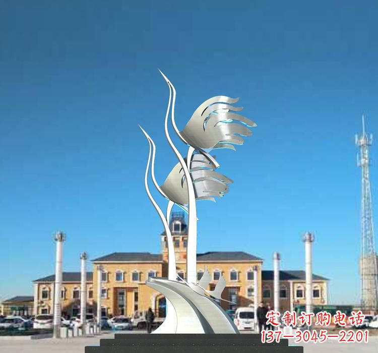 山西静谧优雅不锈钢仙鹤雕塑