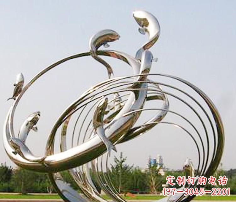 山西不锈钢海豚雕塑美丽而又神秘