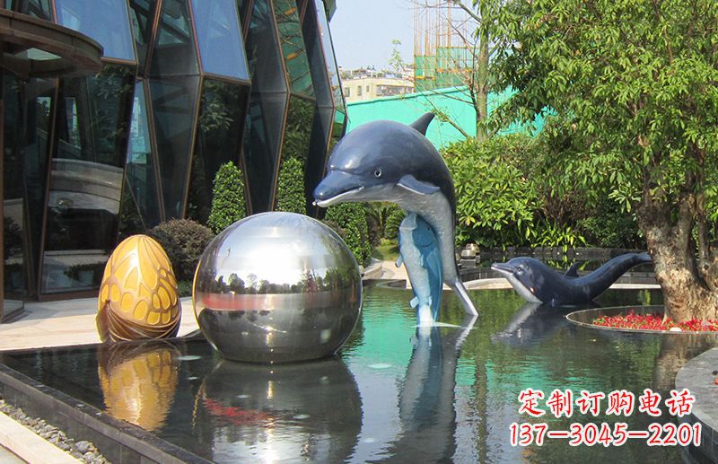 山西不锈钢海豚景观雕塑创造精美绝伦的企业公园