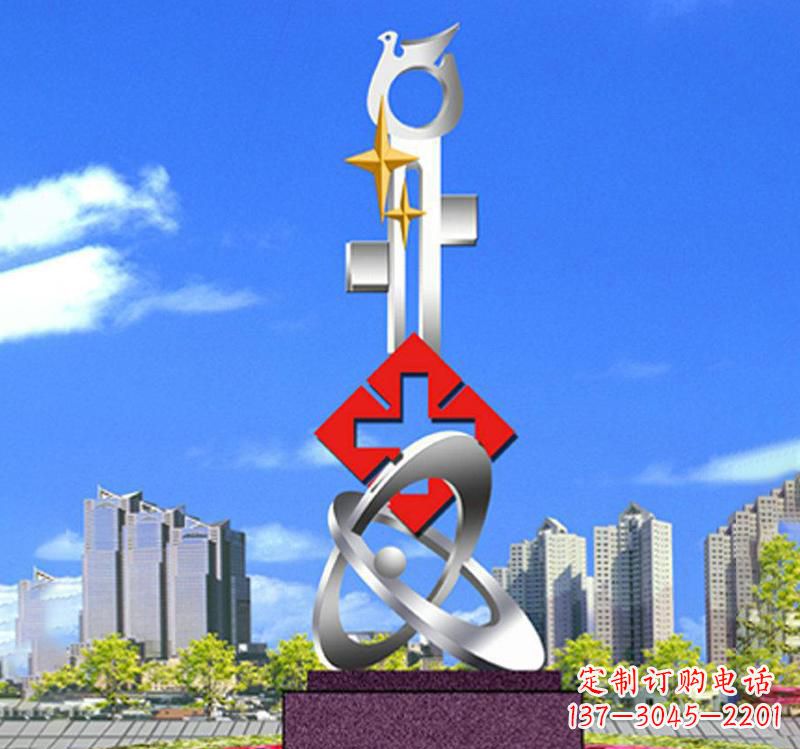 山西不锈钢红十字和平鸽雕塑