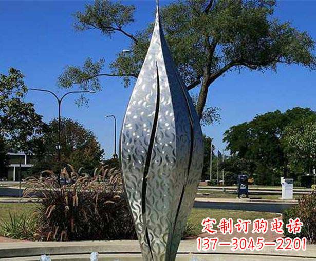 山西不锈钢花骨朵喷泉雕塑精致细节展现精美艺术