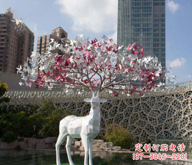 山西不锈钢几何梅花鹿雕塑
