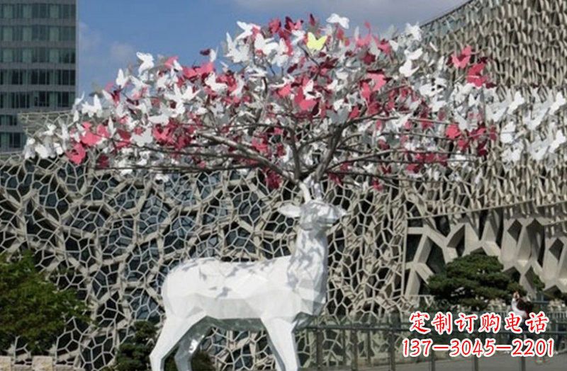 山西不锈钢几何小鹿雕塑精致之美