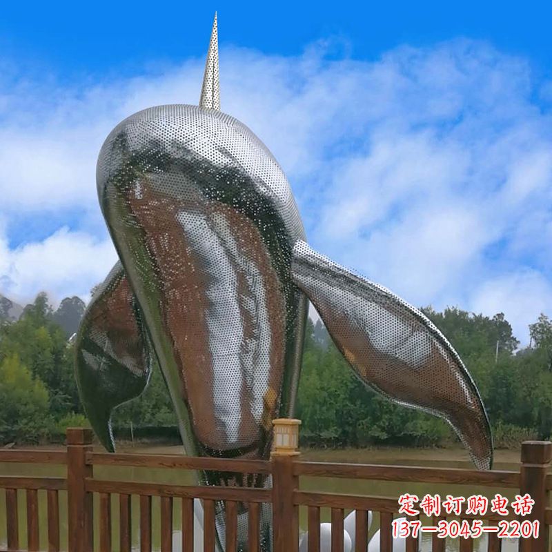 山西大型海边公园水景动物雕塑——不锈钢鲸鱼
