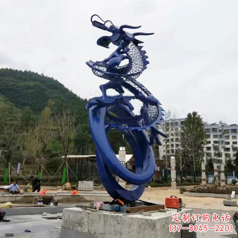 山西不锈钢景观龙雕塑-公园园林铁艺动物景观标识
