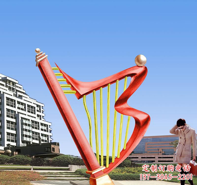 山西不锈钢竖琴雕塑把旋律汇聚成艺术精品