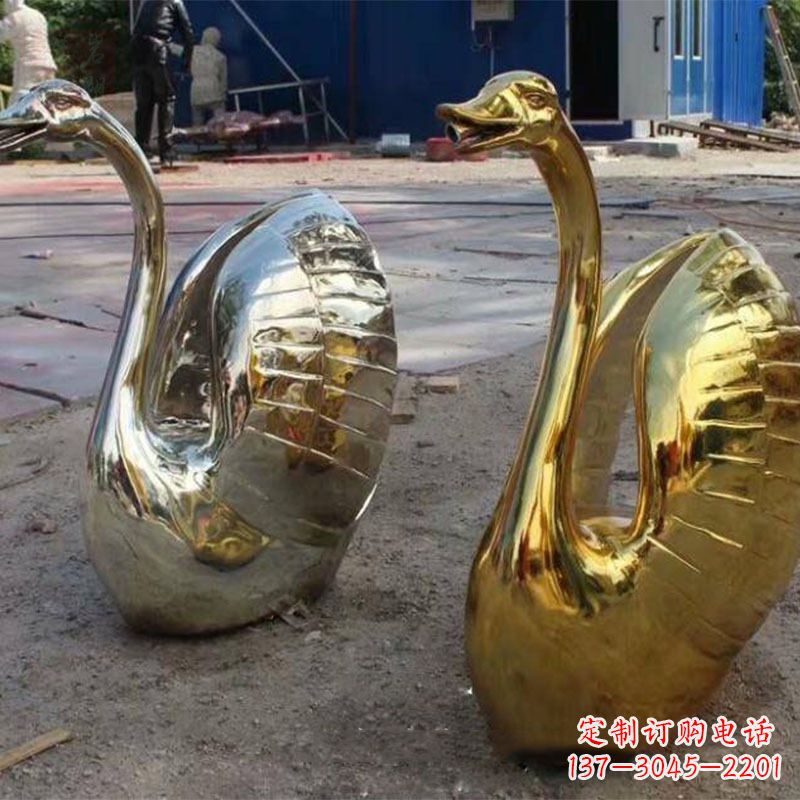 山西不锈钢镜面抽象天鹅水景喷水动物雕塑