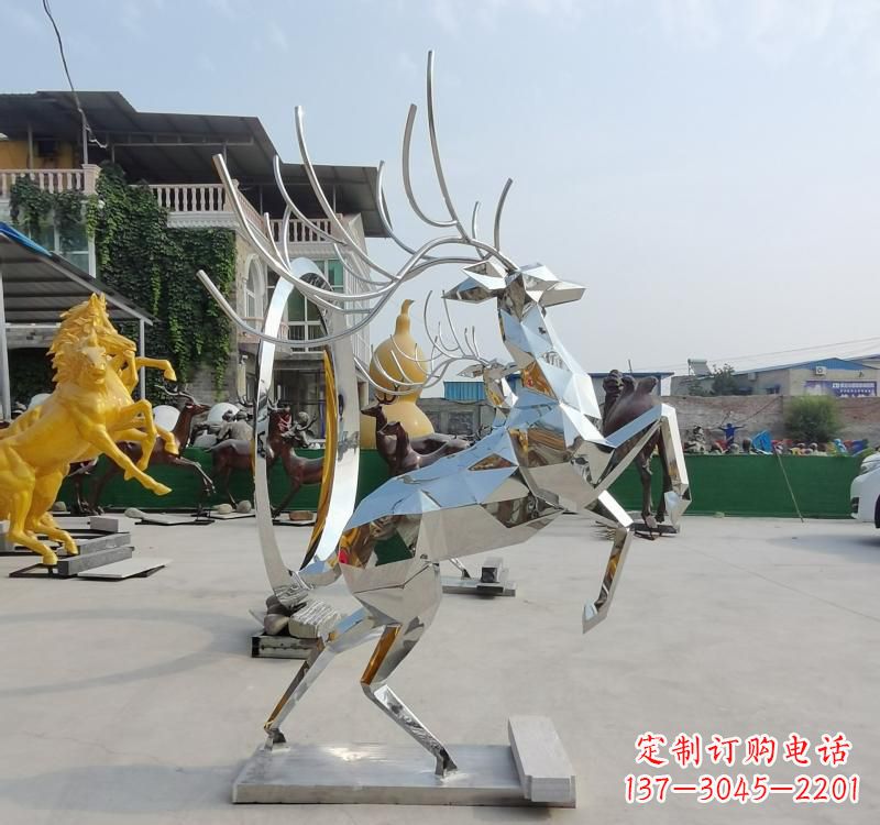 山西精美不锈钢镜面动物鹿雕塑