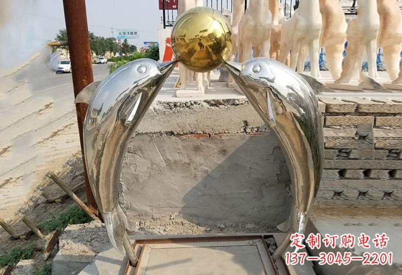 山西不锈钢镜面海豚顶球雕塑
