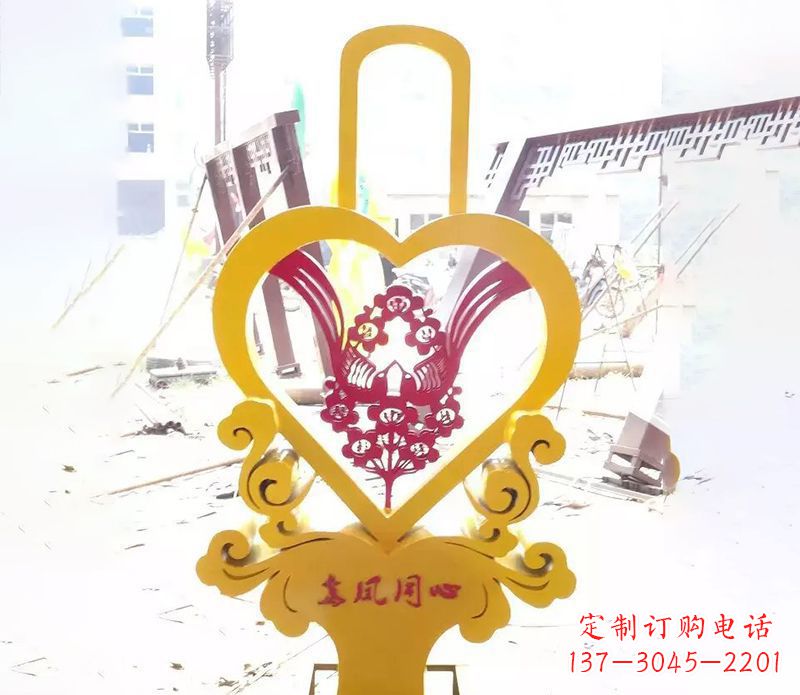 山西不锈钢龙凤同心雕塑精美雕刻传递着浓浓爱意