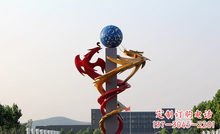 山西不锈钢龙凤戏珠广场景观雕塑