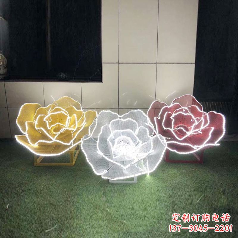山西不锈钢镂空玫瑰花灯光雕塑