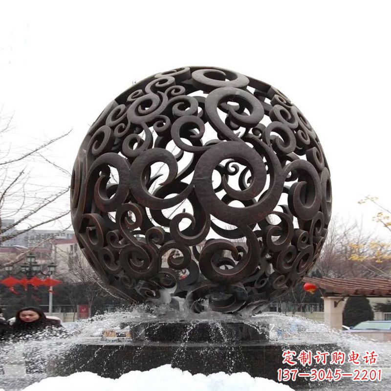 山西不锈钢镂空球水景喷泉景观雕塑