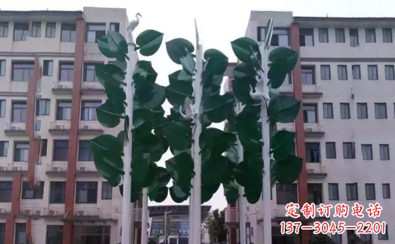 山西浓郁绿意,不锈钢树叶雕塑
