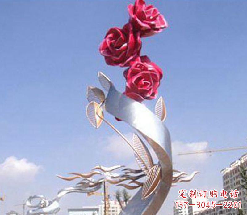 山西不锈钢玫瑰雕塑精美的艺术品