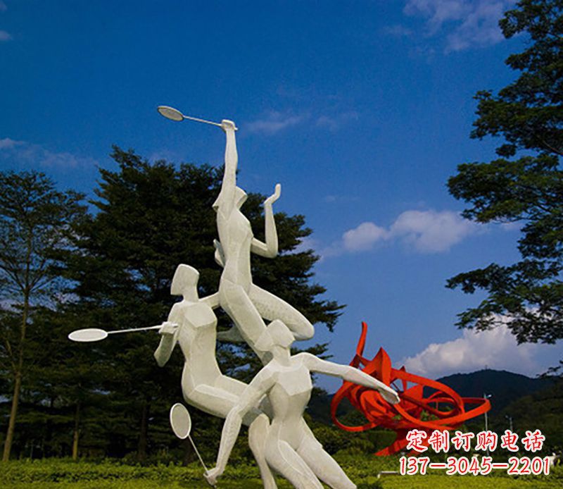 山西不锈钢羽毛球雕塑精美线条展现体育热情