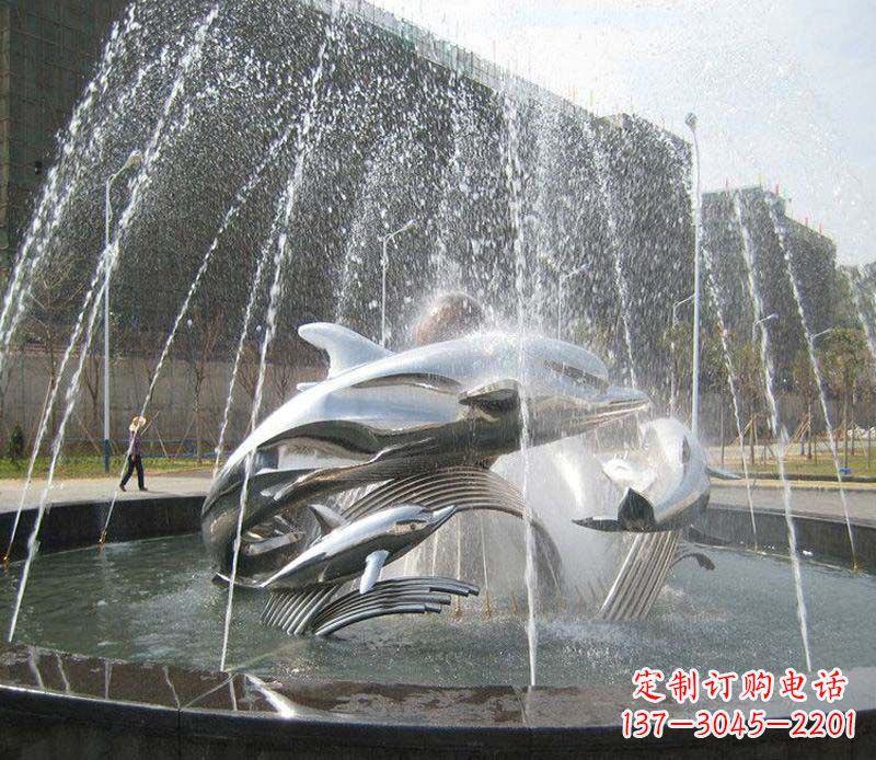 山西不锈钢商场大型景观鱼喷泉展现雕塑之美
