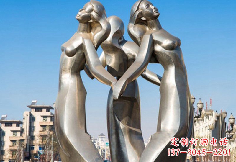 山西不锈钢手拉手的女孩雕塑