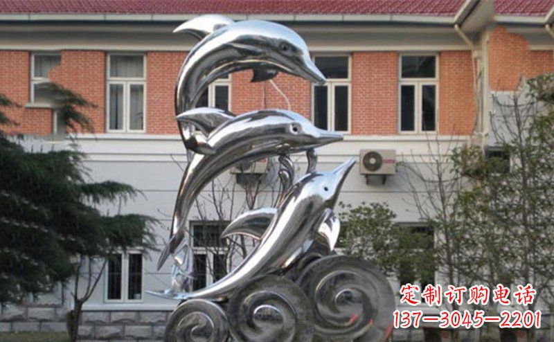 山西不锈钢跳跃海豚雕塑 (2)