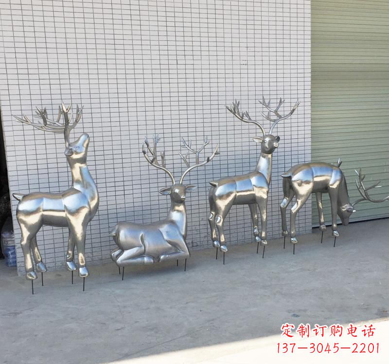 山西不锈钢现代动物梅花鹿雕塑