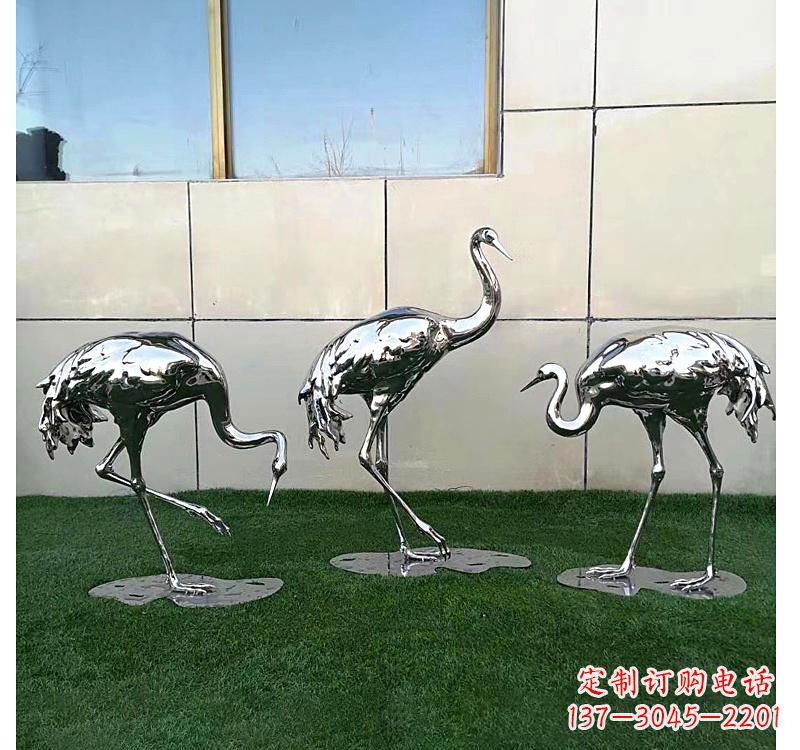 山西不锈钢现代镜面仙鹤雕塑