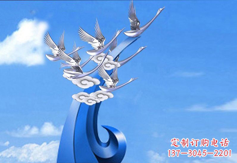 山西不锈钢祥云仙鹤景观雕塑
